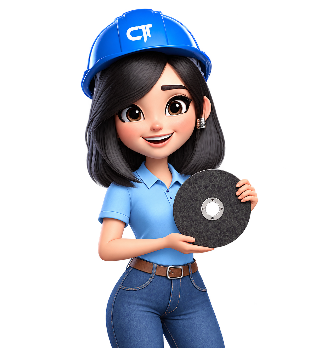 Mascote da CT apresentando um disco de corte