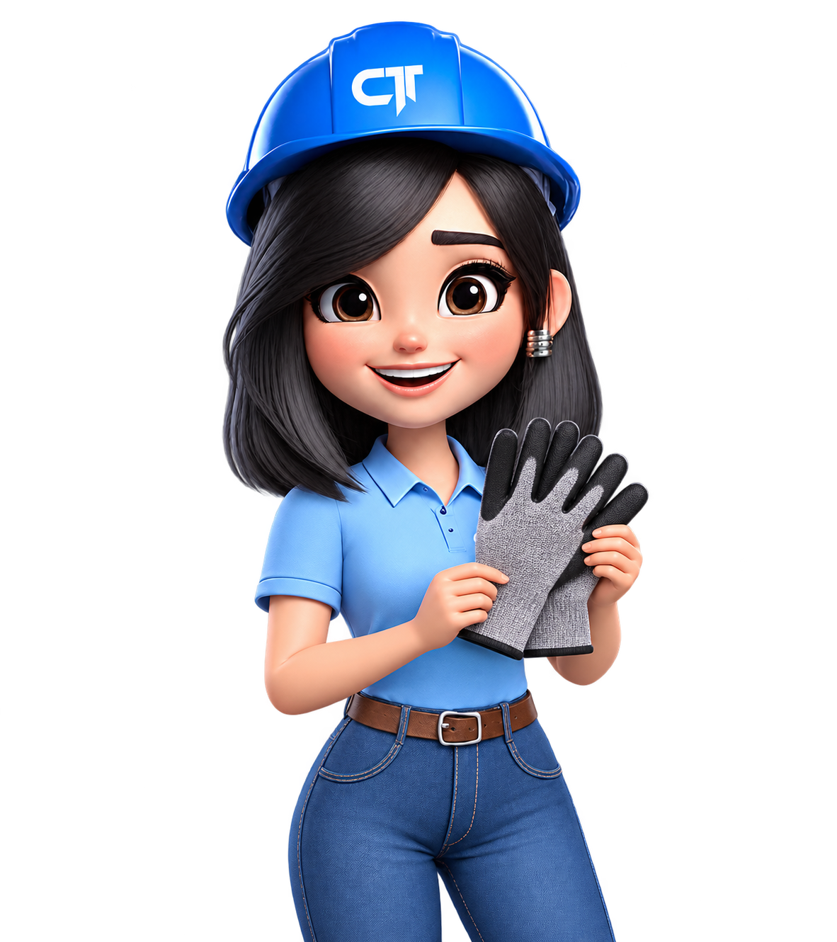 Mascote da CT apresentando luvas de trabalho