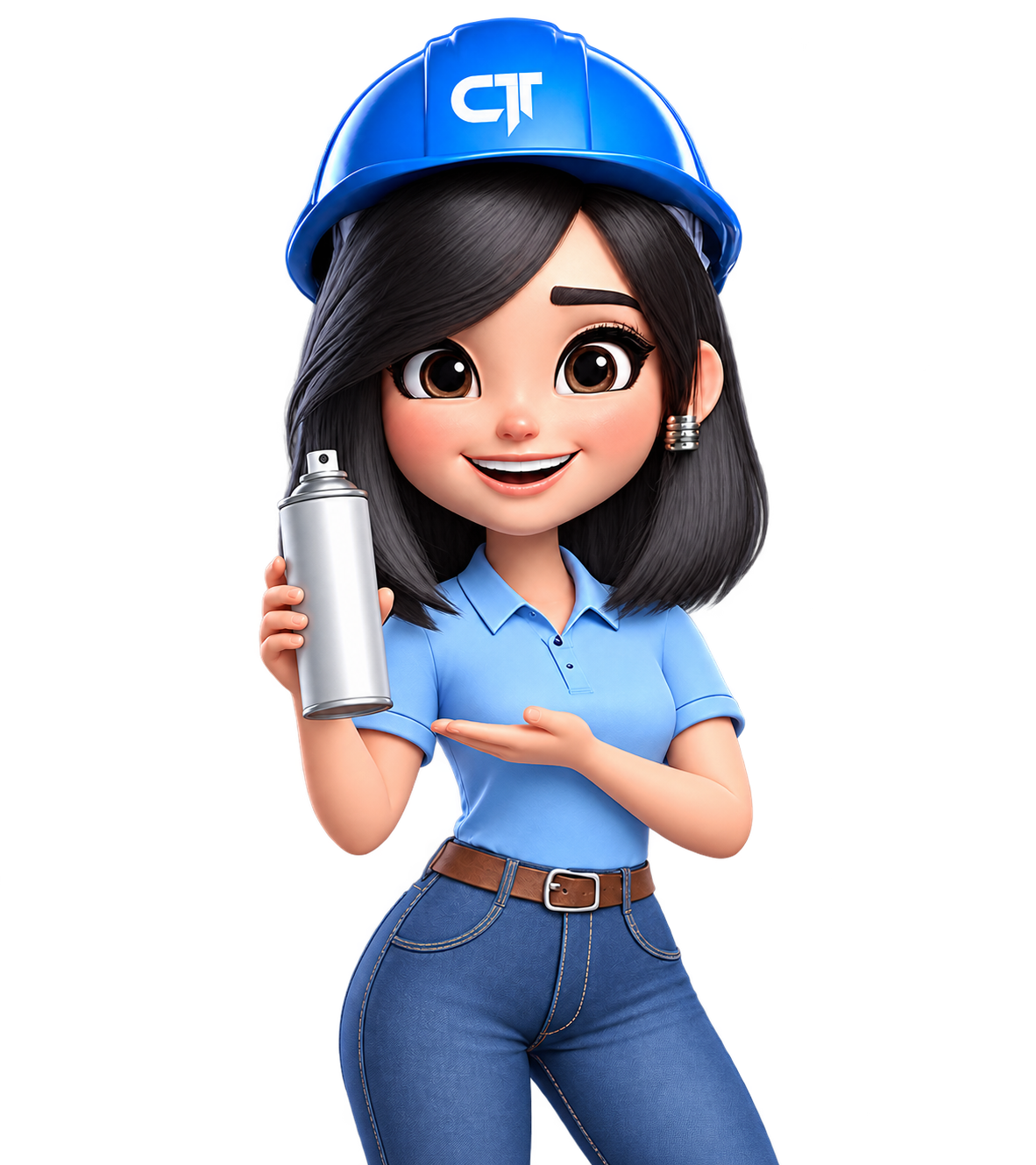 Mascote da CT apresentando uma lata de spray sem acioná-la